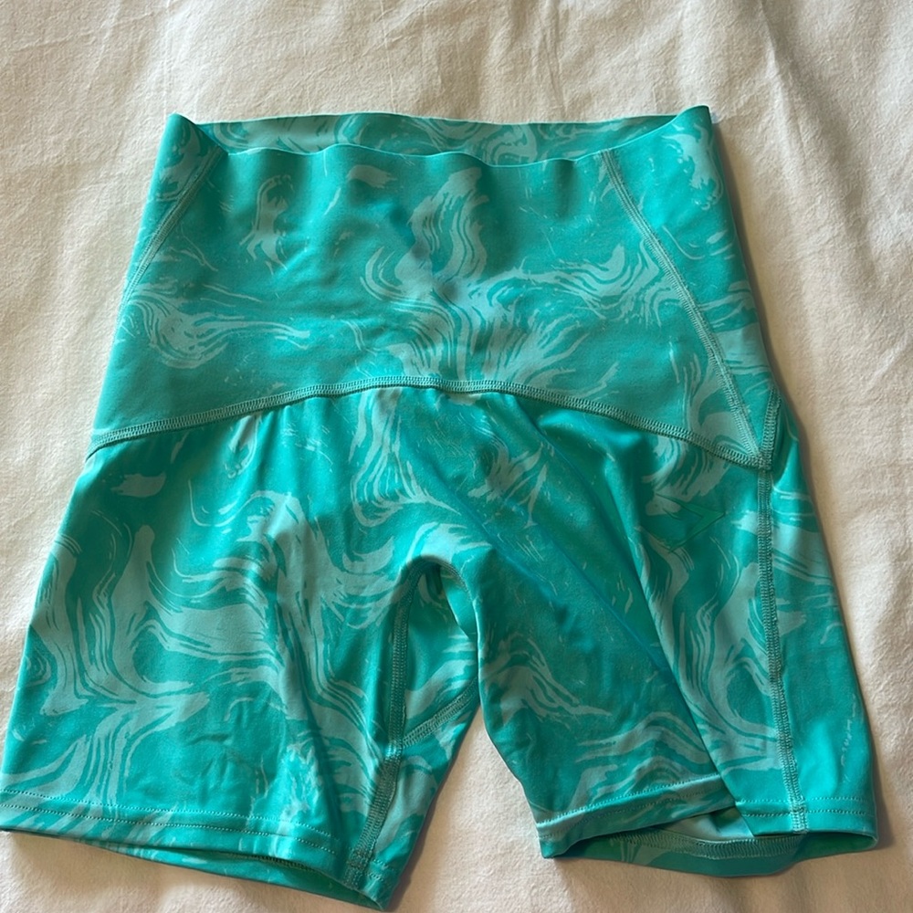 Gymshark Women's Power High Rise Shorts JM3 Bright Turquoise Print Small NWOT